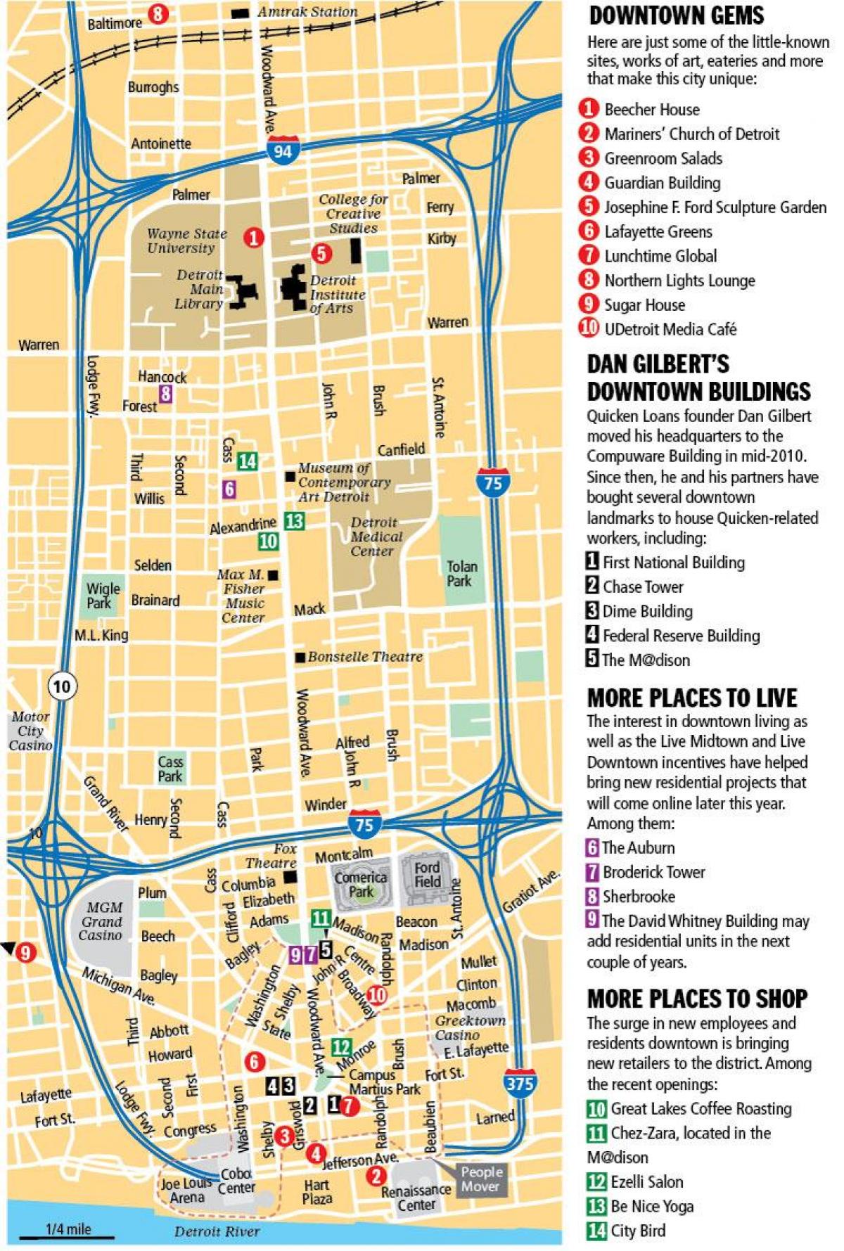 žemėlapis downtown Detroit
