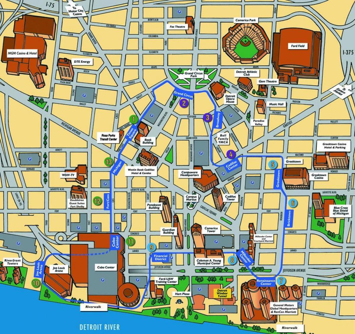 Detroit lankytinų vietų žemėlapis