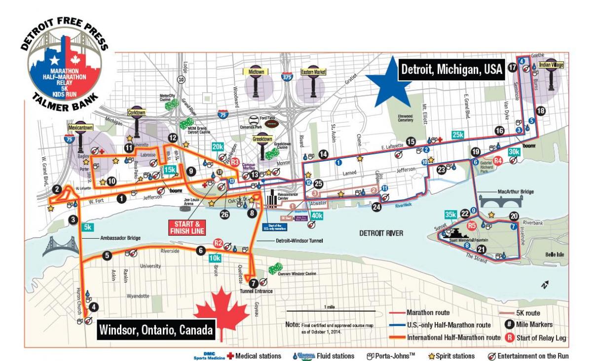 žemėlapis Detroit maratonas
