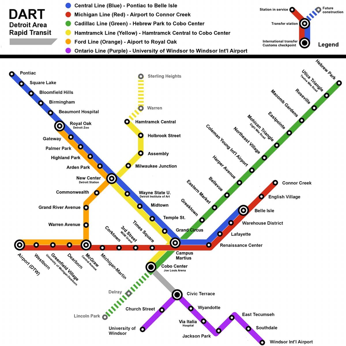 Detroit traukinių žemėlapis