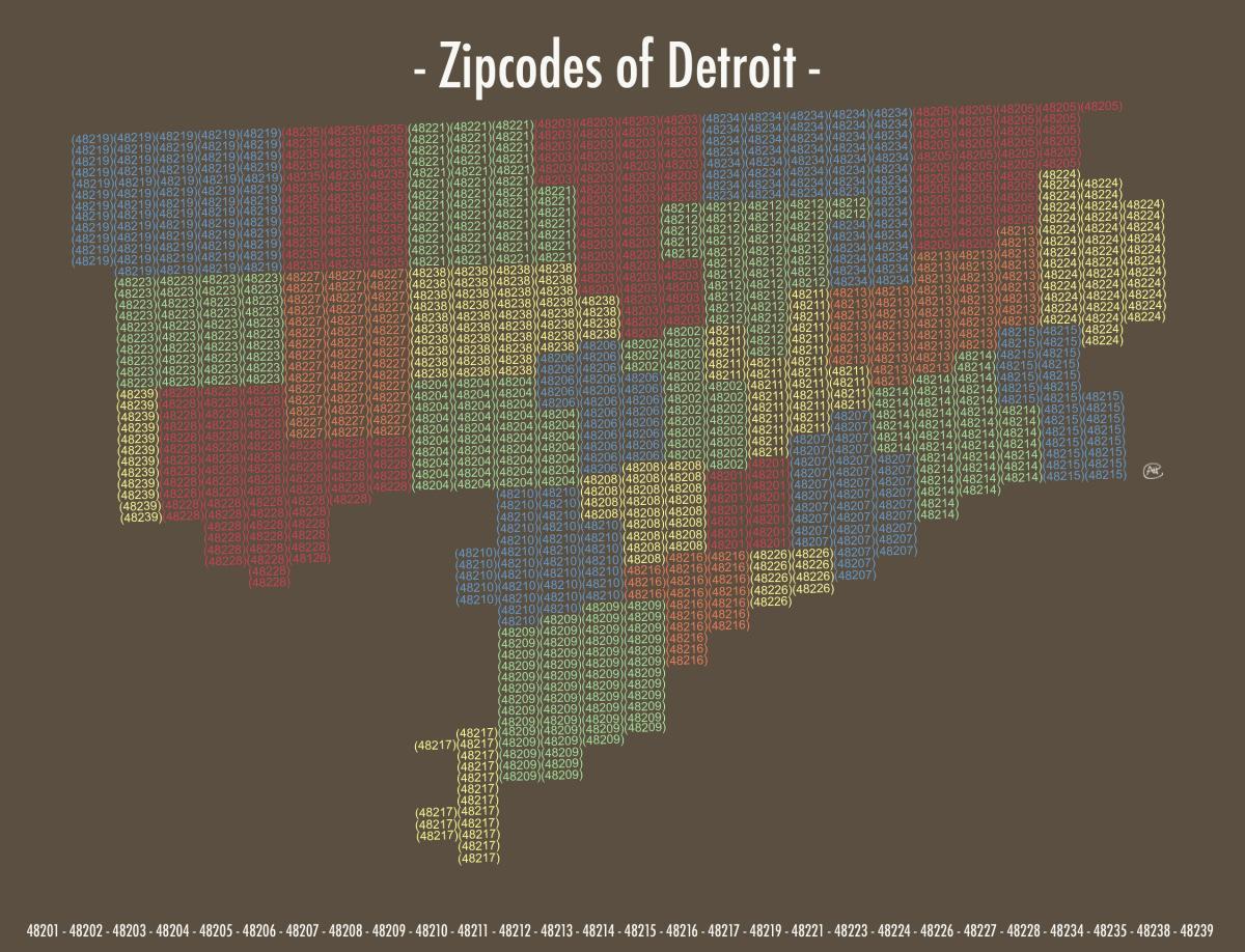 pašto kodas žemėlapis Detroit
